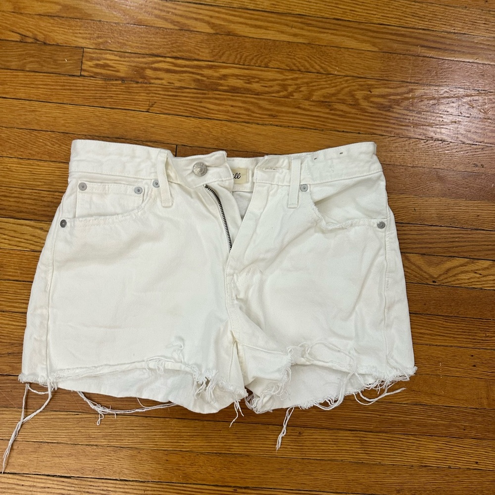 Madewell White Jean Shorts Distressed Cut-Off Style